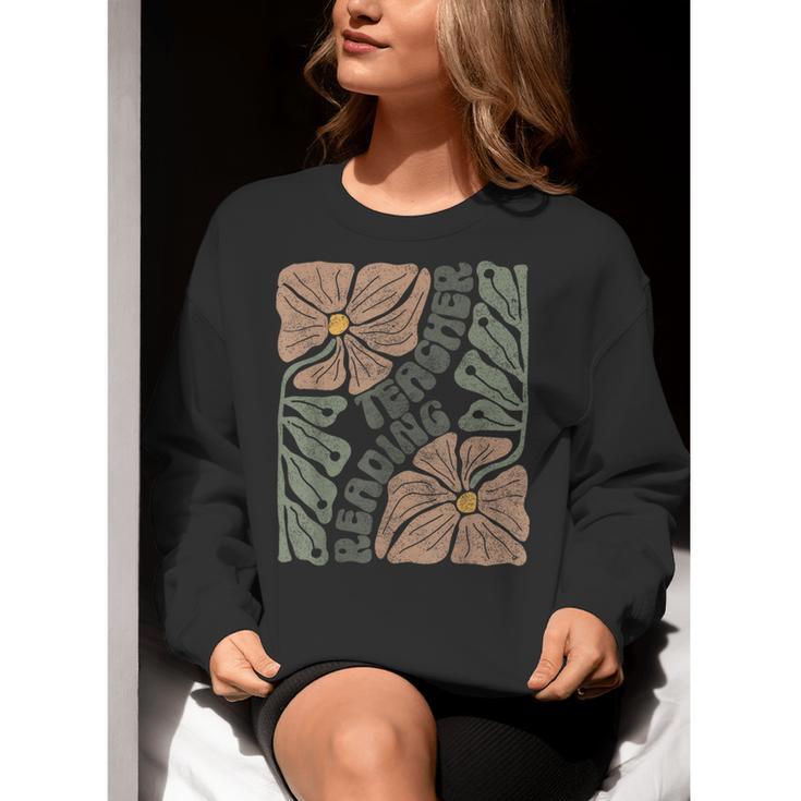 Boho Floral Reading Teacher Retro Reading Specialist Wildfl Women Crewneck Sweatshirt, funny gift Boho Floral Reading Teacher Retro Reading Specialist Wildfl Women Crewneck Sweatshirt, funny gift