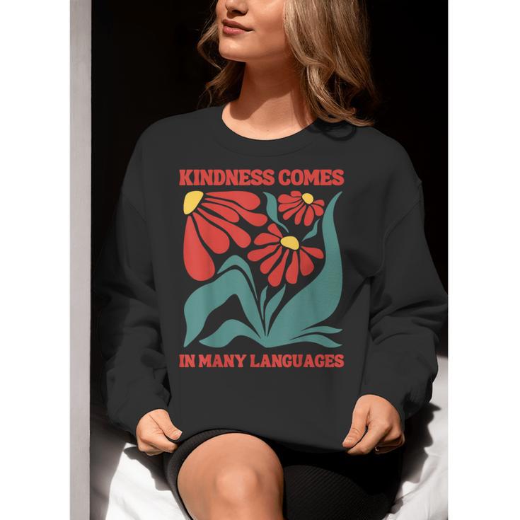 Boho Flower ESL Teacher Kindness Comes In Many Languages Women Crewneck Sweatshirt, Esl Teacher Sweatshirts, funny gift