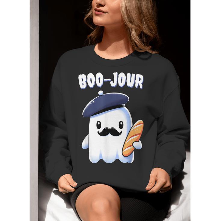 Boo Jour Ghost French Teacher Vintage Teacherlife Groovy Women Crewneck Sweatshirt, Groovy Teacher Sweatshirts, funny gift