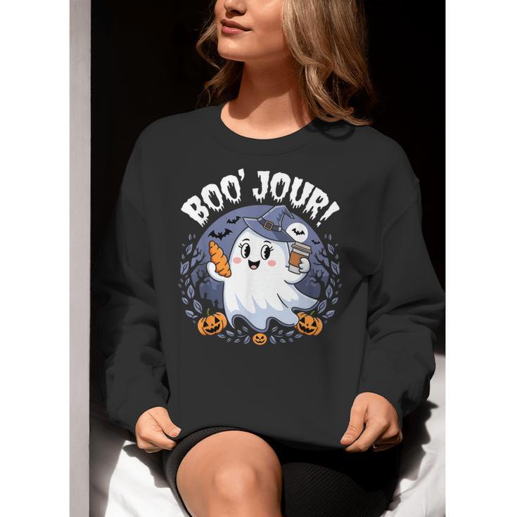 Boo Jour Ghost Halloween French Teacher Cute Coffe Croissant Women Crewneck Sweatshirt, funny gift