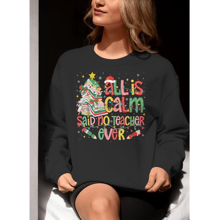 Book Tree All Is Calm Said No Teacher Ever Christmas Women Crewneck Sweatshirt, funny gift