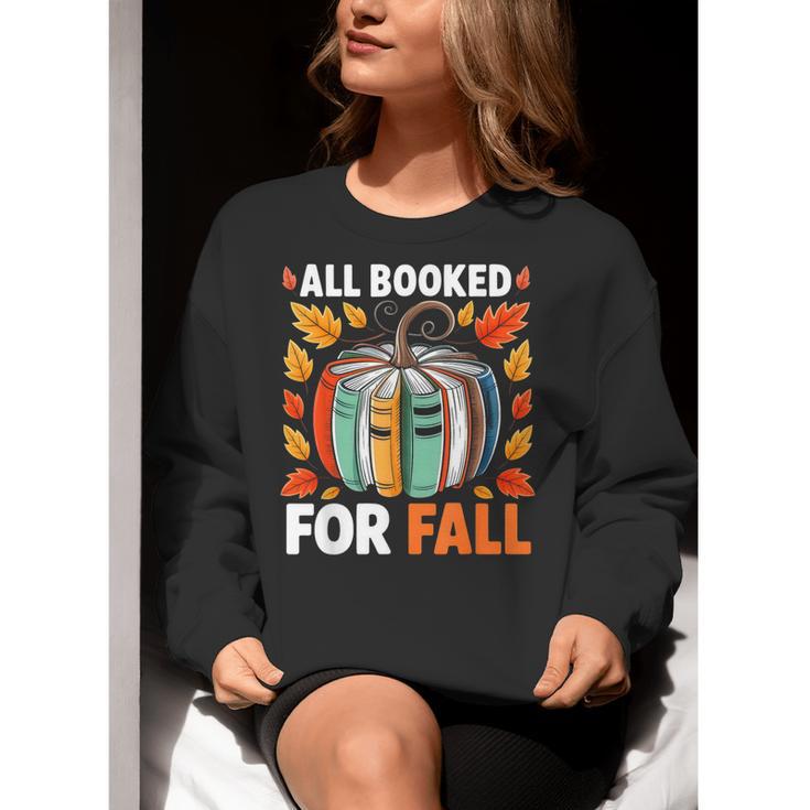 All Booked For Fall Book Pumpkin Autumn Thanksgiving Teacher Women Crewneck Sweatshirt, funny gift