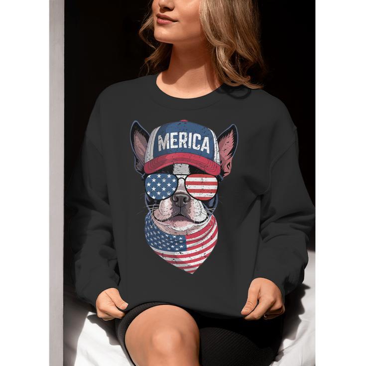 Boston Terrier 4th Of July US Merica Bostie Dog Patriotic For Men Women Kids Women Crewneck Sweatshirt, Patriotic Boston Terrier Sweatshirts, Boston Terrier 4th Of July Sweatshirts, funny gift