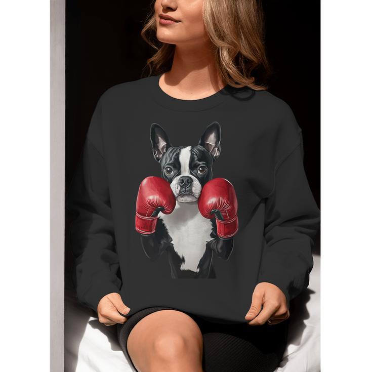 Boston Terrier Boxing Women Crewneck Sweatshirt, funny gift