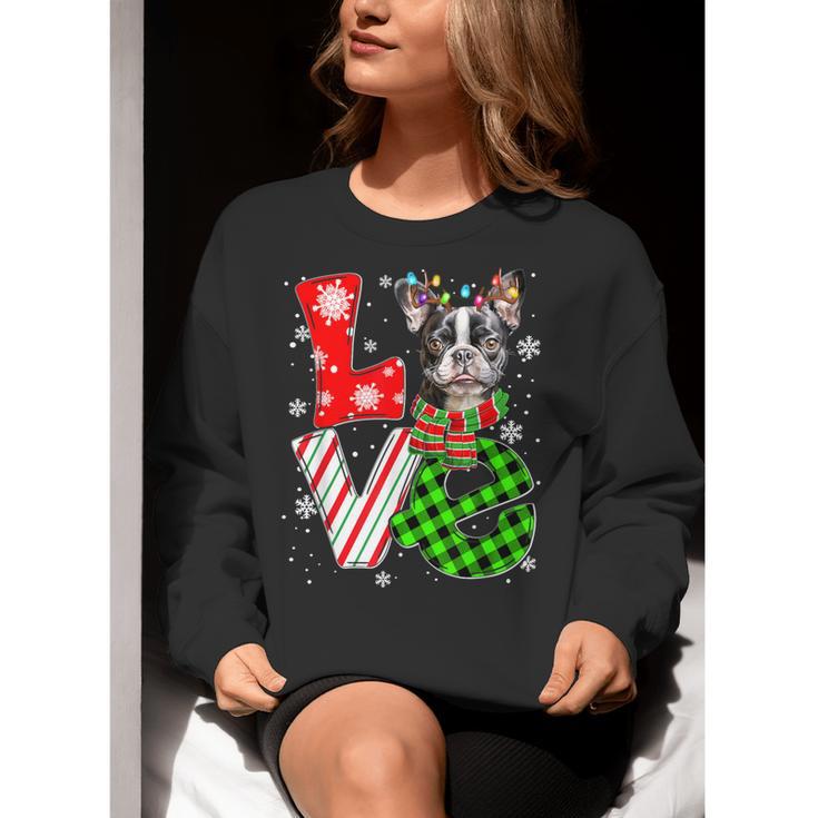 Boston Terrier Christmas Tree Lights Santa Dog Xmas For Men Women Kids Women Crewneck Sweatshirt, Boston Terrier Christmas Sweatshirts, funny gift