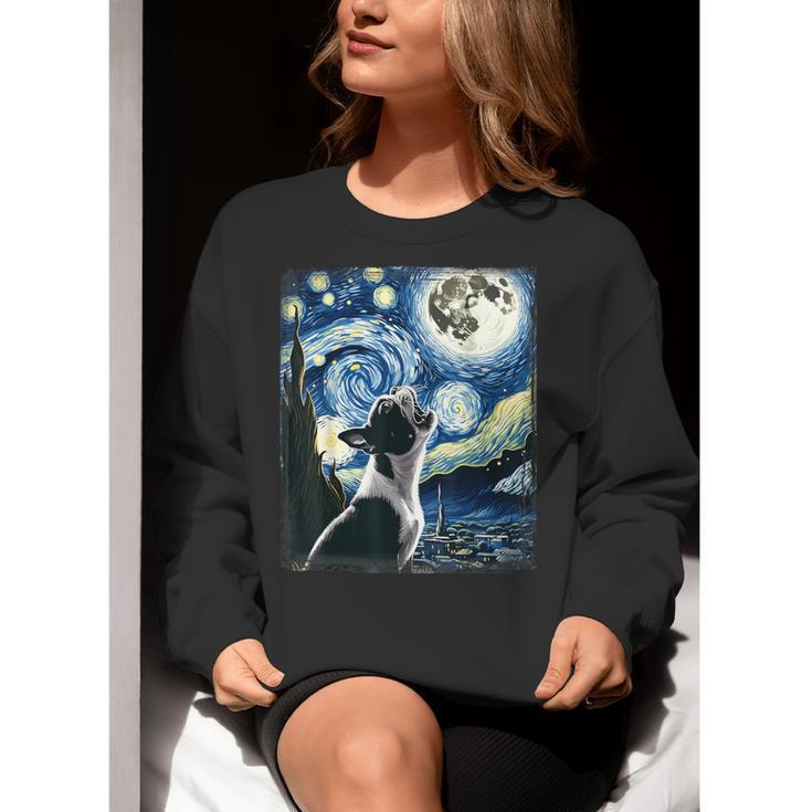 Boston Terrier Dog Art Van Gogh Starry Night Boston Terrier Women Crewneck Sweatshirt, funny gift