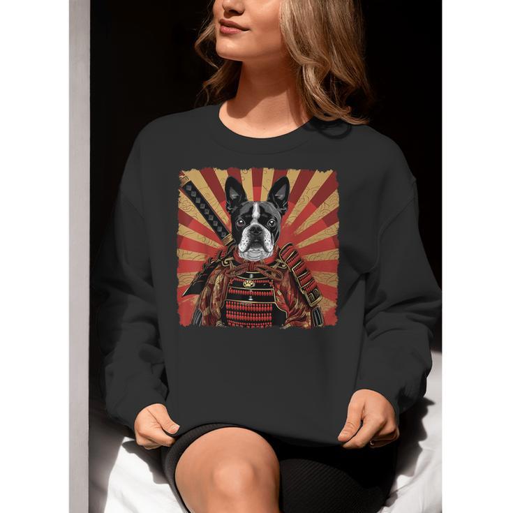 Boston Terrier Dog Japanese Art Samurai Ukiyo-e Women Crewneck Sweatshirt, funny gift