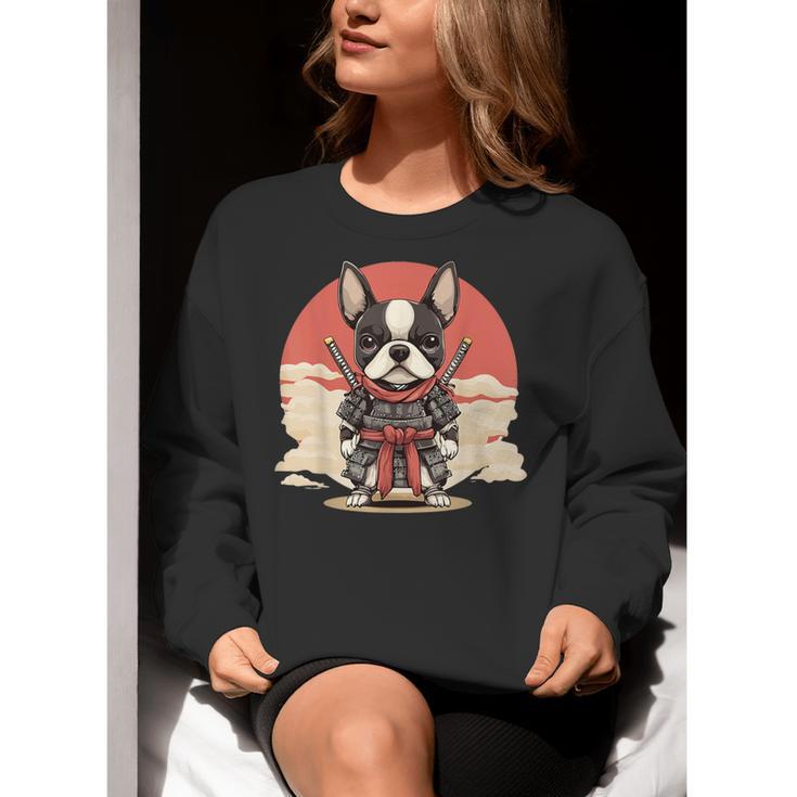 Boston Terrier Dog Japanese Style Samurai Dogs Women Crewneck Sweatshirt, funny gift