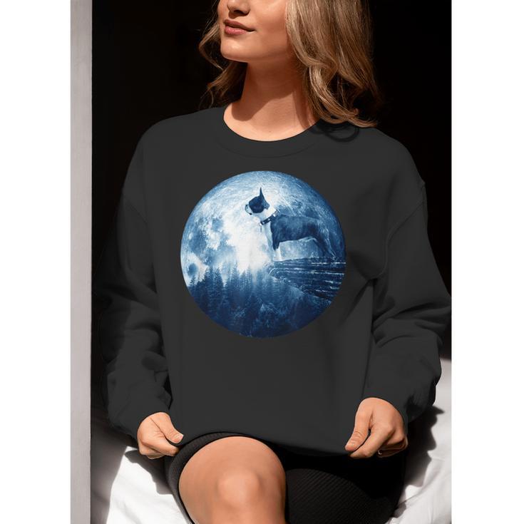 Boston Terrier Dog Moon Dog Mom Dad Women Men Dog Lovers Women Crewneck Sweatshirt, Boston Terrier Mom Sweatshirts, Boston Terrier Dad Sweatshirts, funny gift