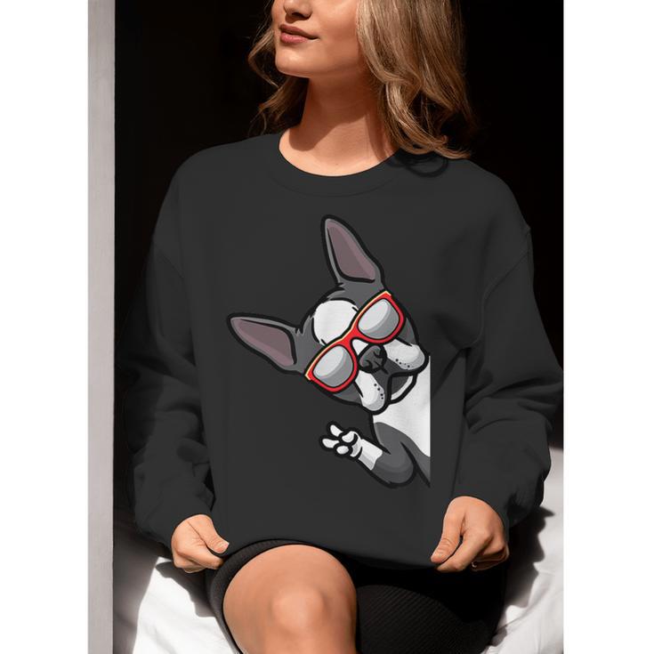 Boston Terrier Dog From Side Boston Bull Women Crewneck Sweatshirt, funny gift