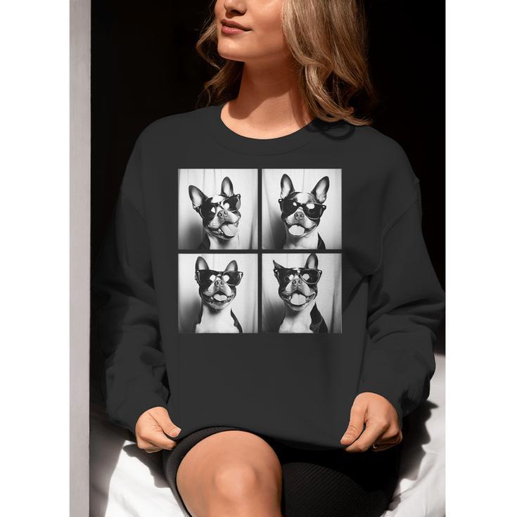 Boston Terrier Dogs With Sunglasses Photo Pets Meme Women Crewneck Sweatshirt, funny gift