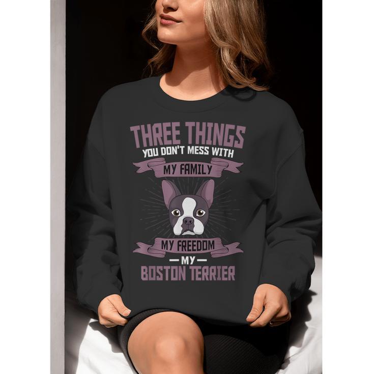 Boston Terrier Don't Mess With American Gentleman Dog Lover Women Crewneck Sweatshirt, American Boston Terrier Sweatshirts, funny gift