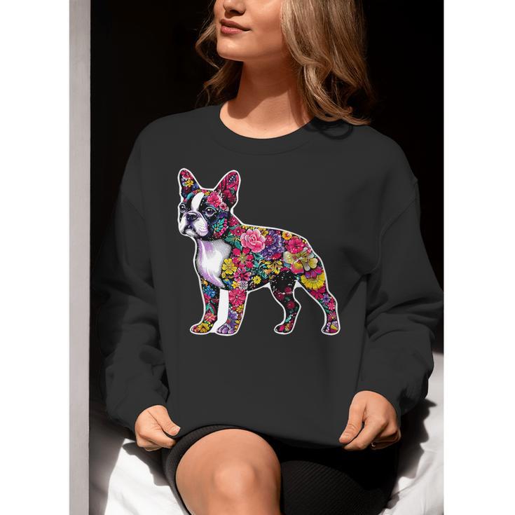 Boston Terrier Floral Dog Lover Vintage Distressed For Men Women Kids Women Crewneck Sweatshirt, funny gift