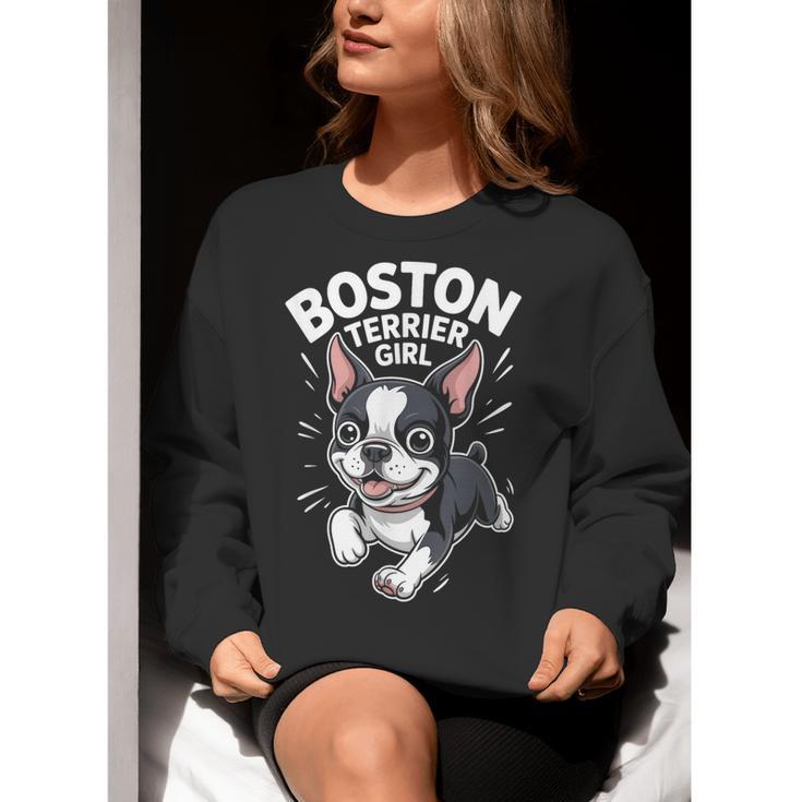 Boston Terrier Girl Cute Cartoon For Dog Owners Pet Terrier Women Crewneck Sweatshirt, funny gift