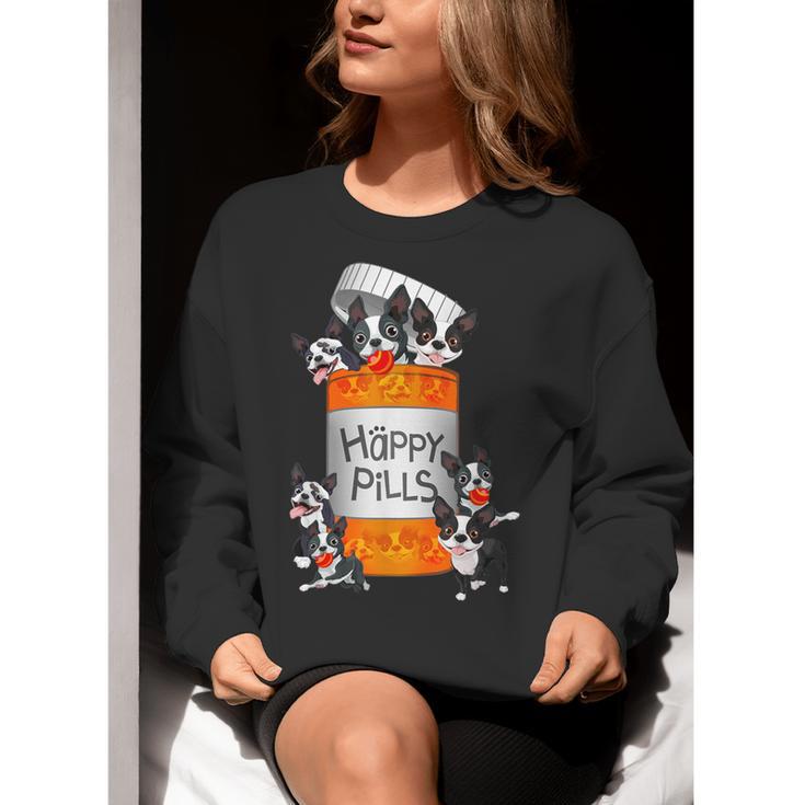 Boston Terrier Happy Pills T-Shirt Women Crewneck Sweatshirt, funny gift