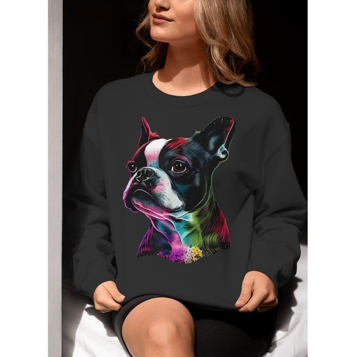 Boston Terrier Lovers Colorful Pop Art Boston Terrier Women Crewneck Sweatshirt, funny gift