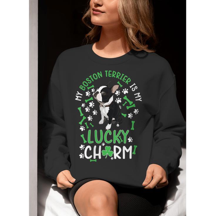 My Boston Terrier Is My Lucky Charm Paw Dog St Patrick's Day Women Crewneck Sweatshirt, funny gift
