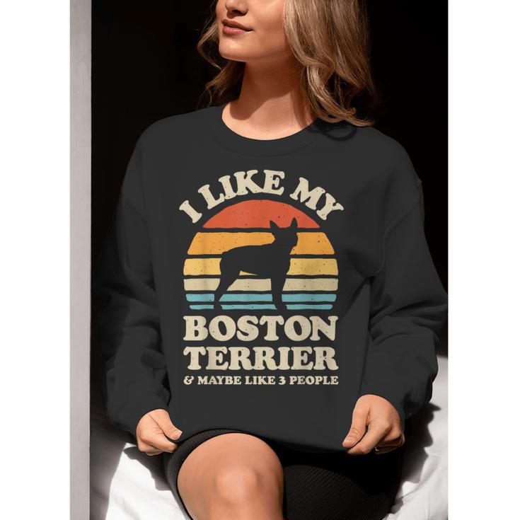 I Like My Boston Terrier And Maybe Like 3 People Dog Lover Women Crewneck Sweatshirt, funny gift