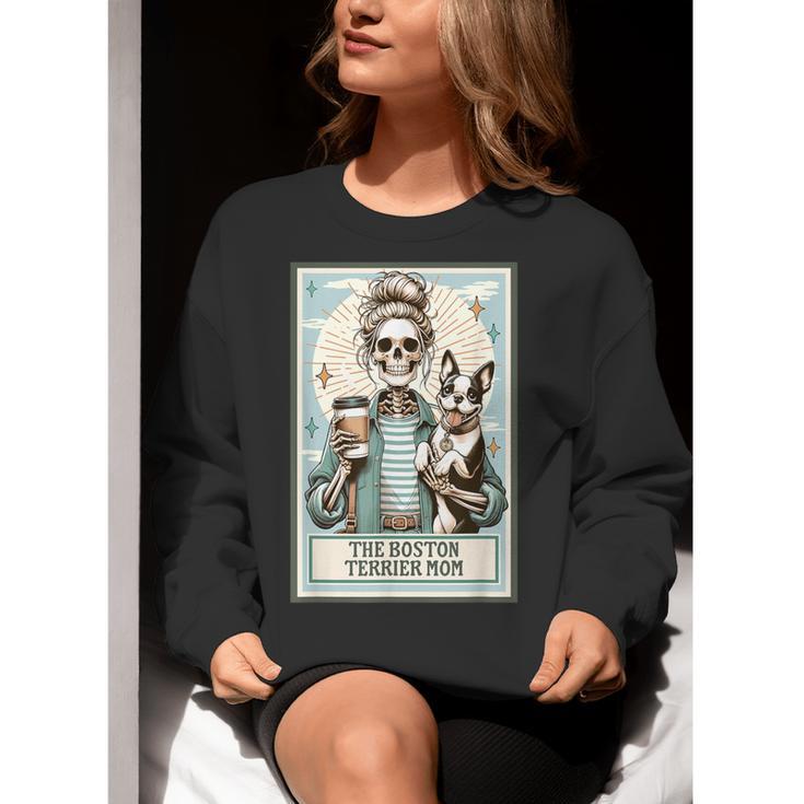 The Boston Terrier Mom Skeleton Spooky Season Halloween Women Crewneck Sweatshirt, Boston Terrier Mom Sweatshirts, Boston Terrier Halloween Sweatshirts, funny gift