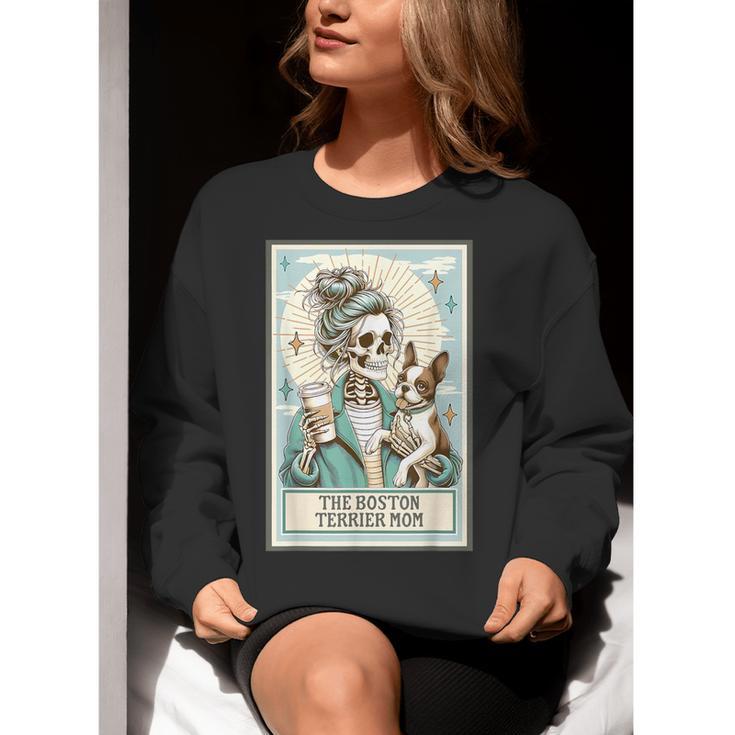 Boston Terrier Mom Skeleton Tarot Card Witch Vibes Dog Mom Women Crewneck Sweatshirt, Boston Terrier Tarot Sweatshirts, Boston Terrier Mom Sweatshirts, funny gift