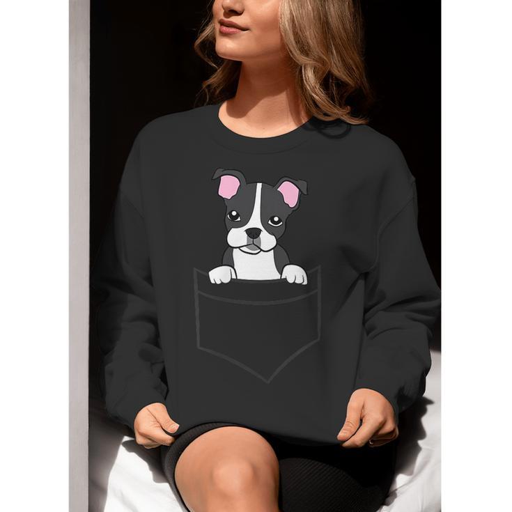 Boston Terrier In The Pocket Cute Pocket Boston Terrier Women Crewneck Sweatshirt, funny gift