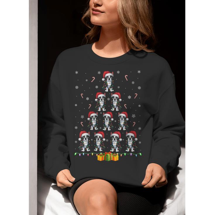 Boston Terrier Santa Hat Xmas Light Men Women Christmas Tree Women Crewneck Sweatshirt, Boston Terrier Christmas Sweatshirts, funny gift