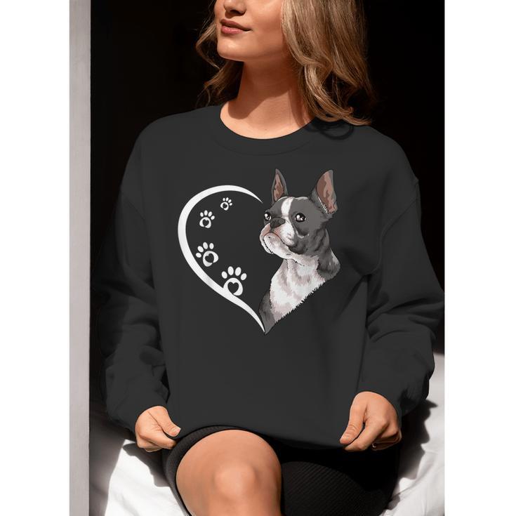 Boston Terrier Shirts For Women Girls Kids Heart Cute Women Crewneck Sweatshirt, funny gift