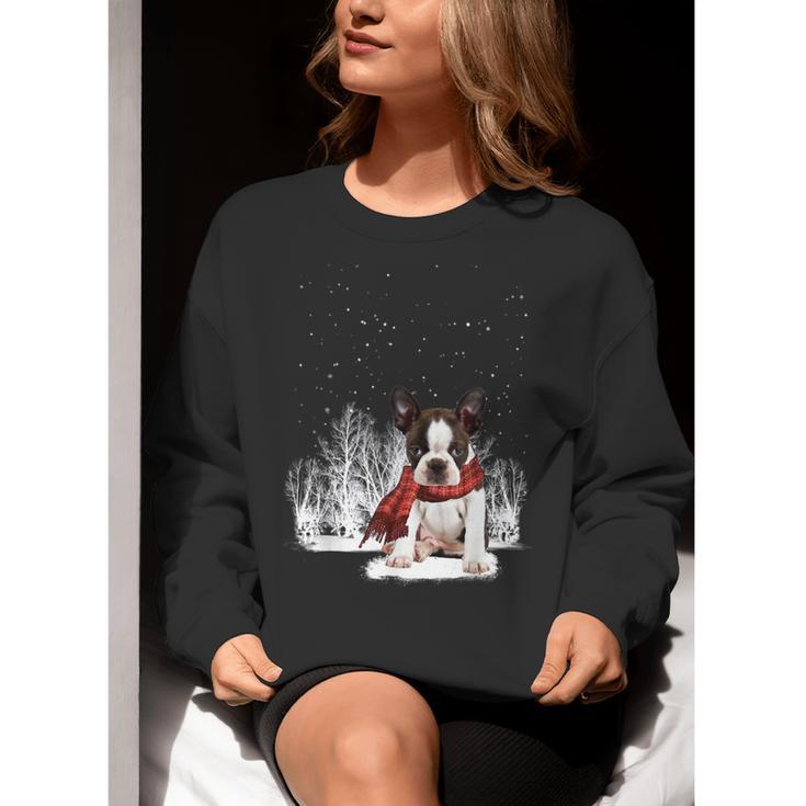 Boston Terrier In The Snow Merry Christmas Winter Women Crewneck Sweatshirt, Boston Terrier Christmas Sweatshirts, funny gift