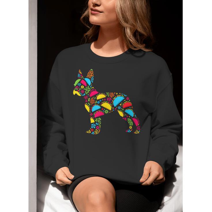 Boston Terrier Tacos Mexican Cinco De Mayo Taco Women Crewneck Sweatshirt, funny gift