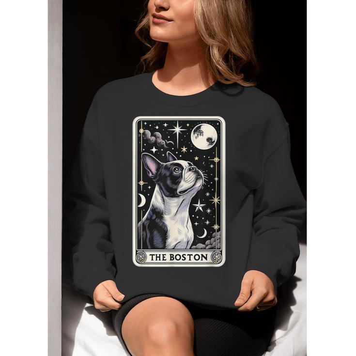 Boston Terrier Tarot Card Star With The Moon Men Women Kids Women Crewneck Sweatshirt, Boston Terrier Tarot Sweatshirts, funny gift