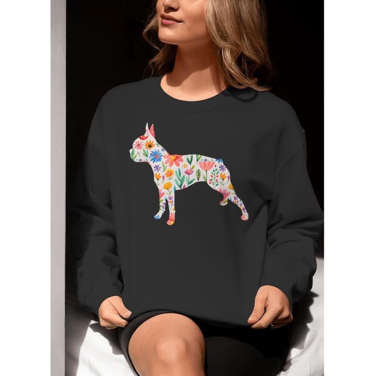Boston Terrier Watercolor Flowers Women Crewneck Sweatshirt, funny gift