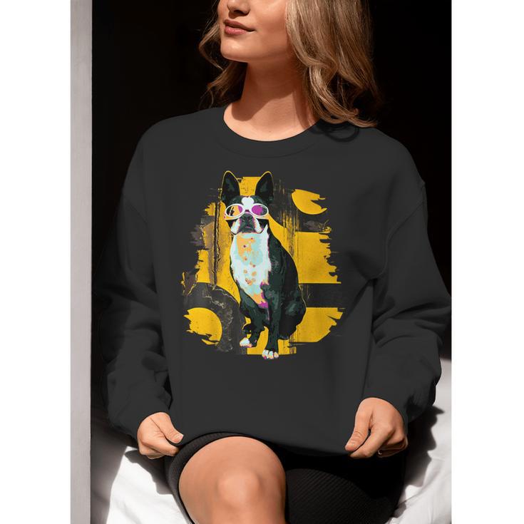 Boston Terrier s Mid-Century Modern Art s Street Grunge Women Crewneck Sweatshirt, funny gift