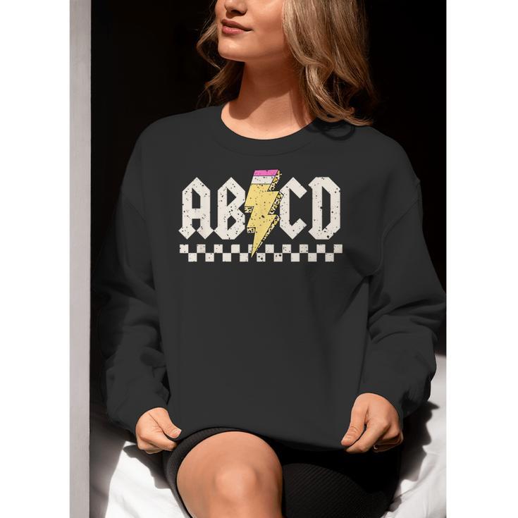 Boys Girls Teachers ABCD Rock Graphic Back To School Class Women Crewneck Sweatshirt, funny gift