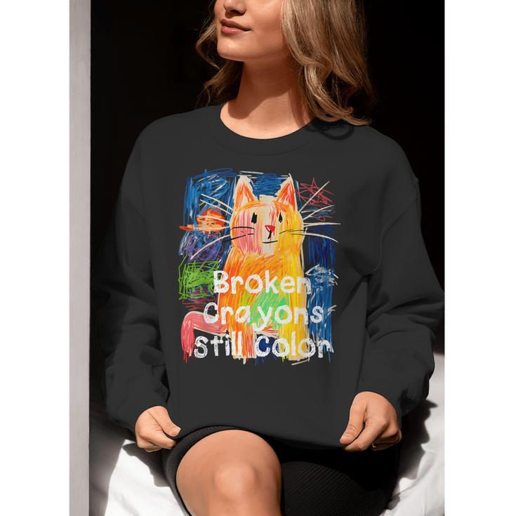 Broken Crayons Still Color Cat Teacher Women Crewneck Sweatshirt, funny gift