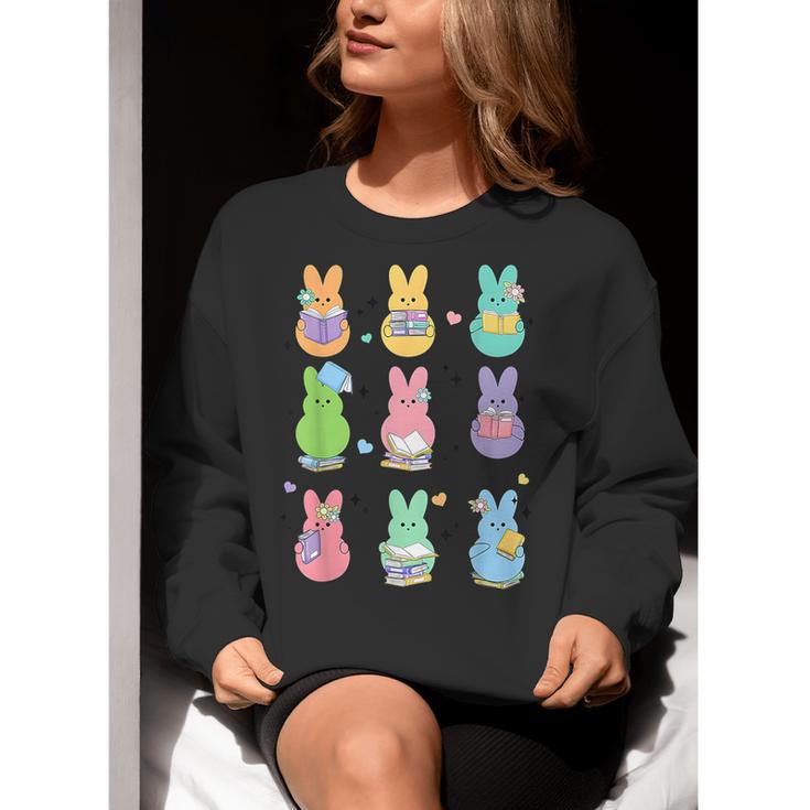 Bunny Reading Books Easter Day Librarian Teacher Book Women Crewneck Sweatshirt, Easter Teacher Sweatshirts, funny gift