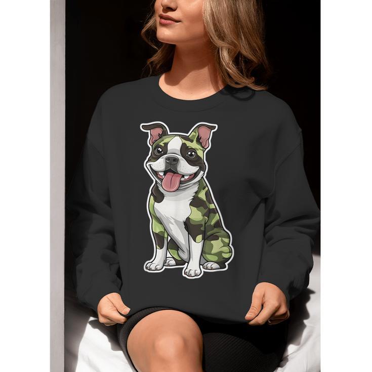 Camo Boston Terrier Pet Owner Camouflage Dog Lover Women Crewneck Sweatshirt, funny gift