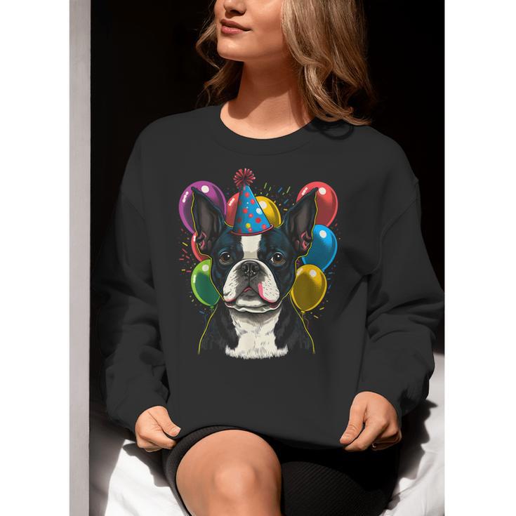 Celebration Event Birthday Party Boston Terrier Women Crewneck Sweatshirt, funny gift