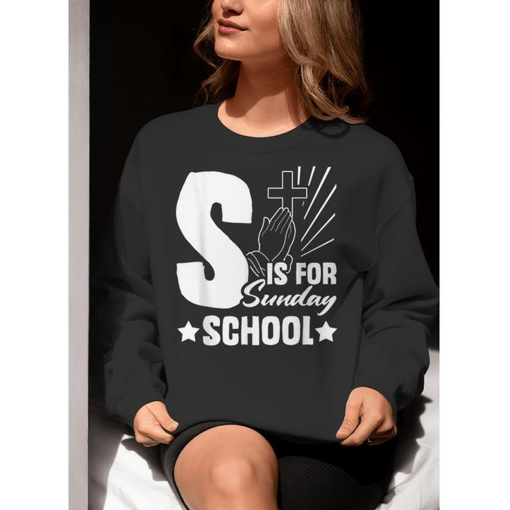 Christian Teacher S Is For Sunday School Essentials Women Crewneck Sweatshirt, funny gift Christian Teacher S Is For Sunday School Essentials Women Crewneck Sweatshirt, funny gift