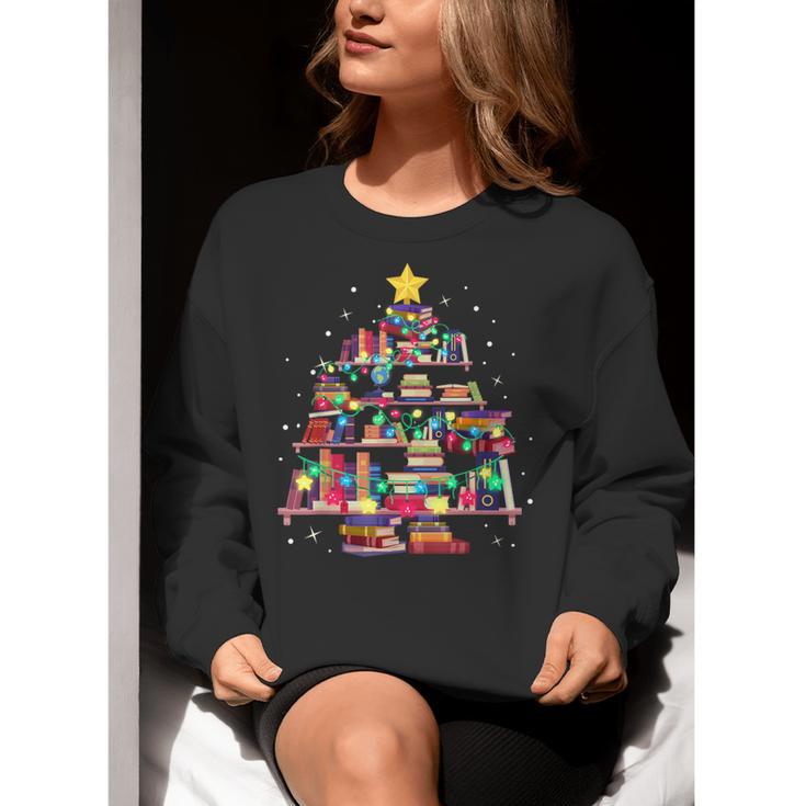 Christmas Library Tree Love Reading Books Nerd Teacher Women Crewneck Sweatshirt, funny gift