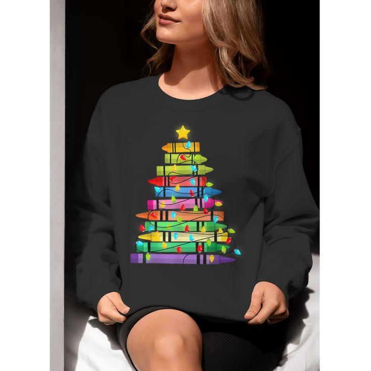 Christmas Tree Made Of Crayons School Teacher Life Student Women Crewneck Sweatshirt, funny gift