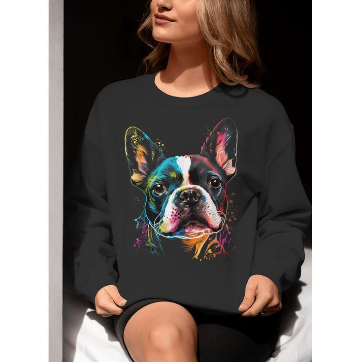 Cute Boston Terrier Puppy Dog Art Lover Unique Painting For Men Women Kids Women Crewneck Sweatshirt, funny gift