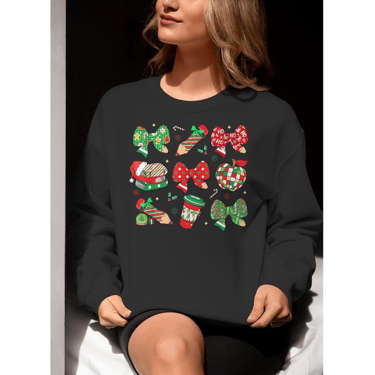 Cute Coquette Pencil Bow Christmas School Teacher Student Women Crewneck Sweatshirt, funny gift