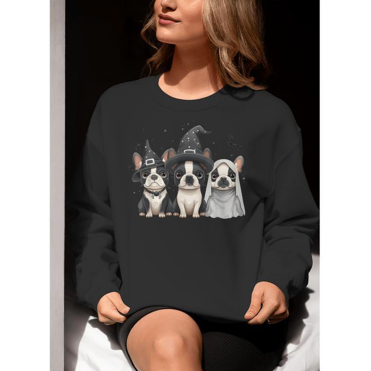 Cute Halloween Boston Terrier Dogs Witch Hat Ghost Dog For Men Women Kids Women Crewneck Sweatshirt, Boston Terrier Ghost Sweatshirts, Boston Terrier Halloween Sweatshirts, funny gift