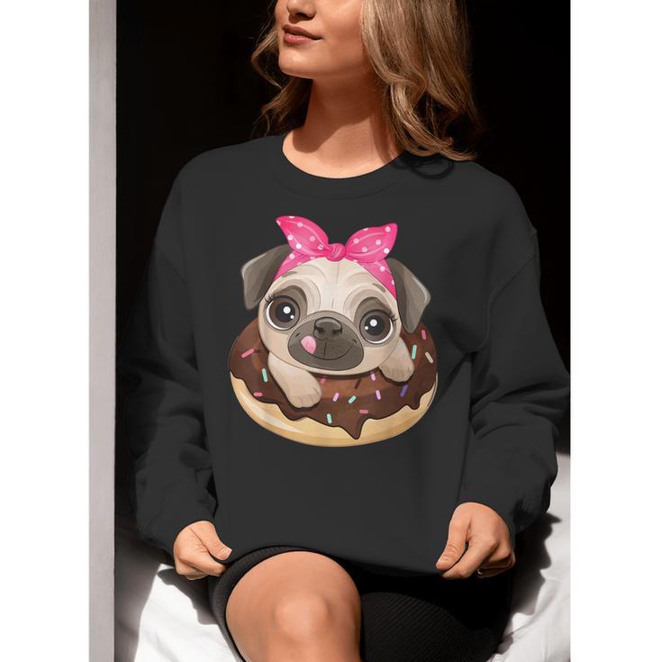 Cute Pug Shirt Donut Girls Dog Women Crewneck Sweatshirt, funny gift