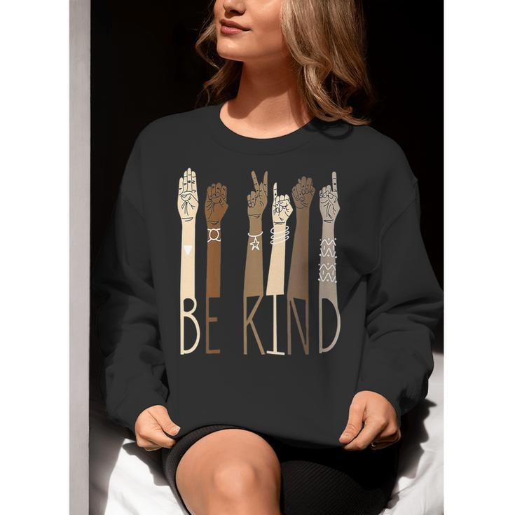 Deaf Be Kind Sign Language Hand Talking Teachers Interpreter Women Crewneck Sweatshirt, funny gift