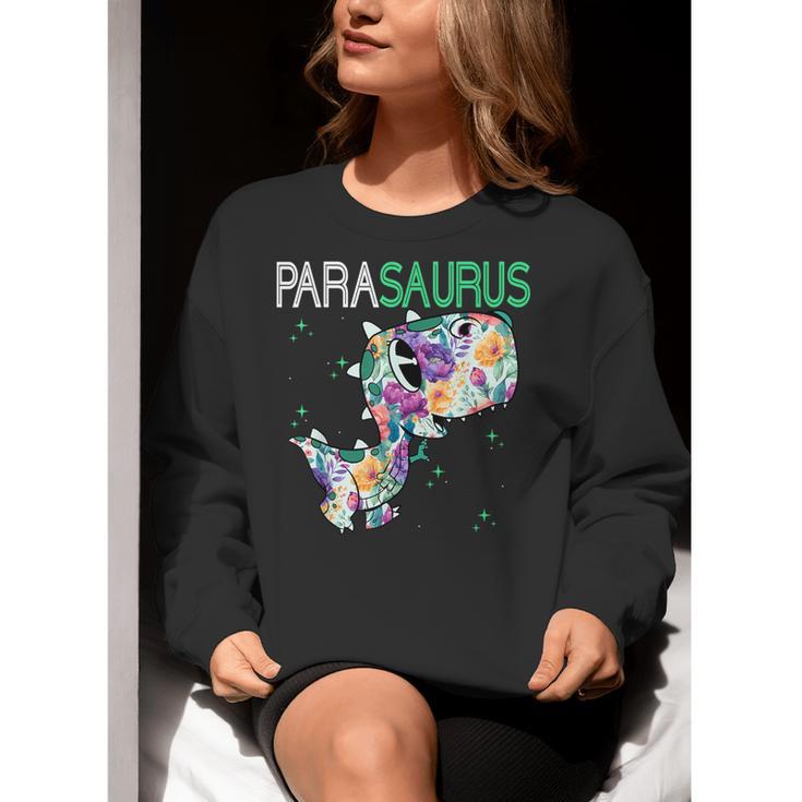 Dino Para Professional Teacher Collection T-Rex Dinosaur Paraeducator Assistant Teacher Women Crewneck Sweatshirt, funny gift
