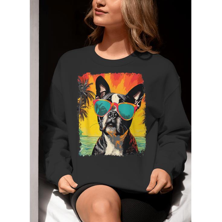 Dog Boston Terrier Hawaiian Women Crewneck Sweatshirt, funny gift
