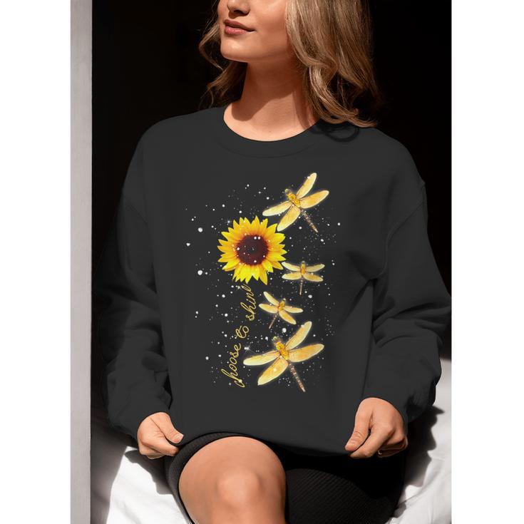 Dragonfly Sunflower Teacher Growth Mindset Choose To Shine Women Crewneck Sweatshirt, funny gift