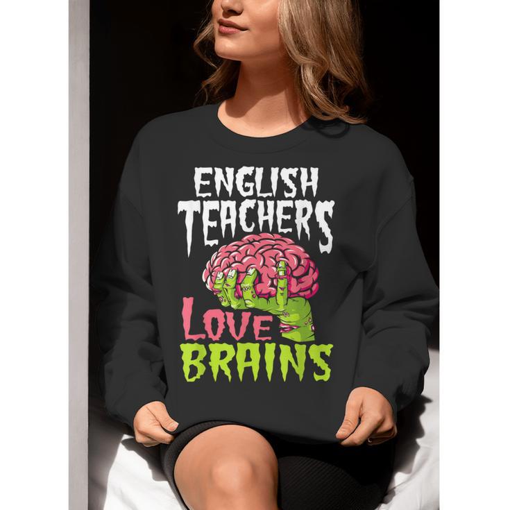 English Teachers Love Brains Zombie Teacher School Halloween Women Crewneck Sweatshirt, English Teacher Sweatshirts, funny gift