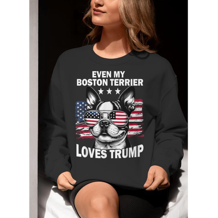 Even My Boston Terrier Loves Trump Trump Supporter Dog Lover Women Crewneck Sweatshirt, funny gift